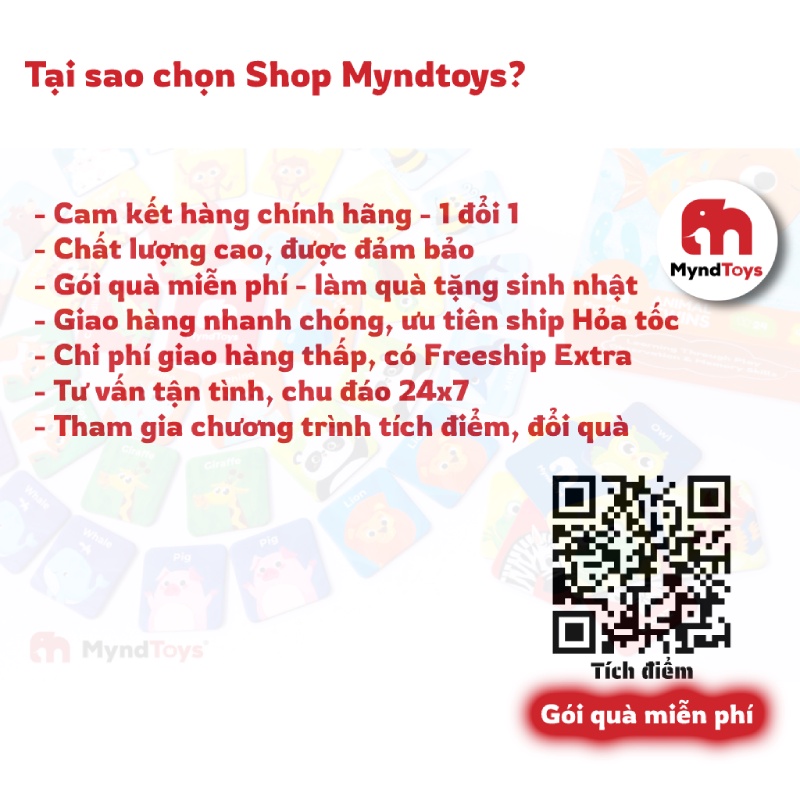 Đồ chơi giáo dục, bộ đồ chơi xếp hình MyndToys - Animal Twins - Memory Matching Game 48 Thẻ Cho Bé 2 Tuổi