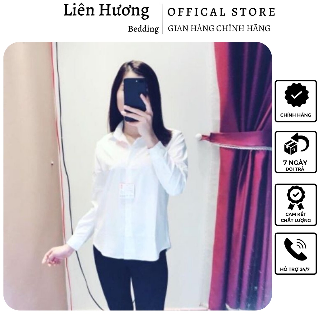 Áo Sơ Mi Nữ Trắng Công Sở, Dáng Suông (40-65kg), Giấu khuy áo. Chất vải dày dặn chống nhăn