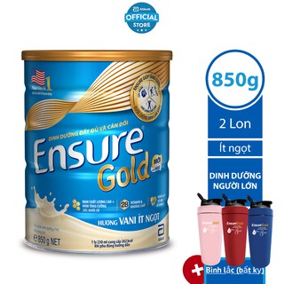 [Tăng Bình lắc bất kỳ] Bộ 02 Lon Sữa bột Ensure Gold Ít ngọt 850g/hộp