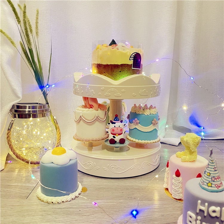 Máy tráng miệng quay tự động Màn hình hai lớp Quay đứng Tấm trưng bày bánh cupcake Hydrogen065