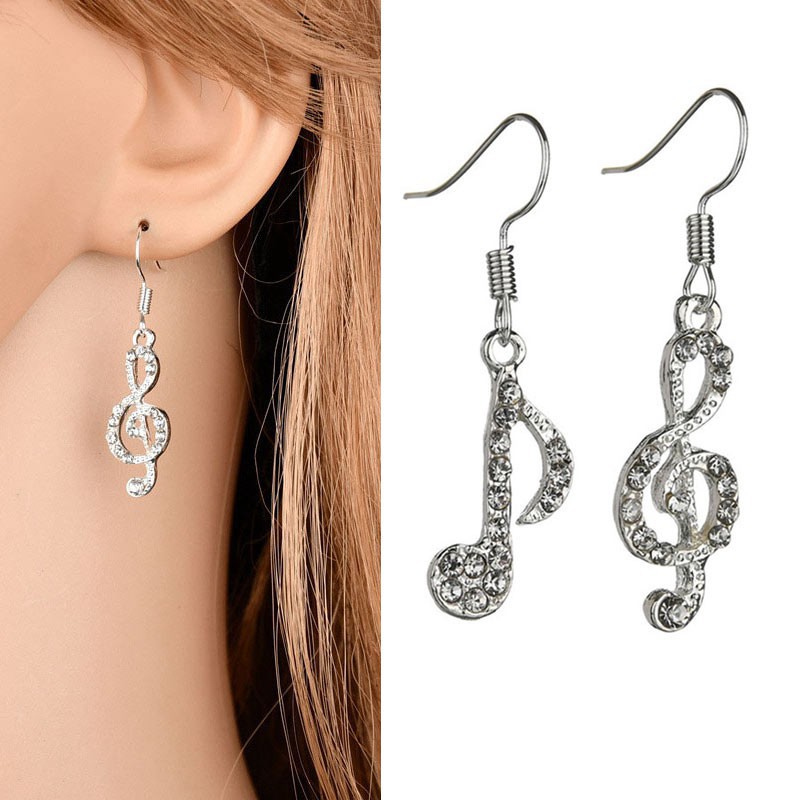 Hoa tai hình nốt nhạc đính đá lấp lánh cho nữ