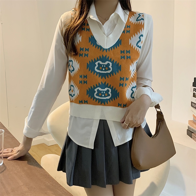 Áo Dệt Kim Không Tay Cổ Chữ V Thời Trang Mùa Thu Dành Cho Nữ