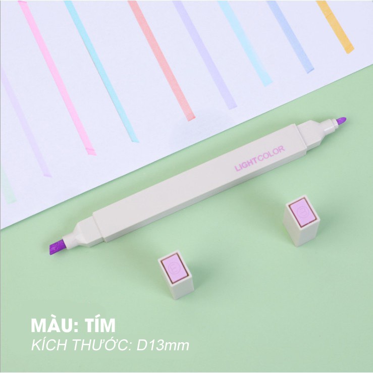 Bút highlight pastel 2 đầu, bút đánh dấu bút nhớ Light Color trang trí sổ bullet journal