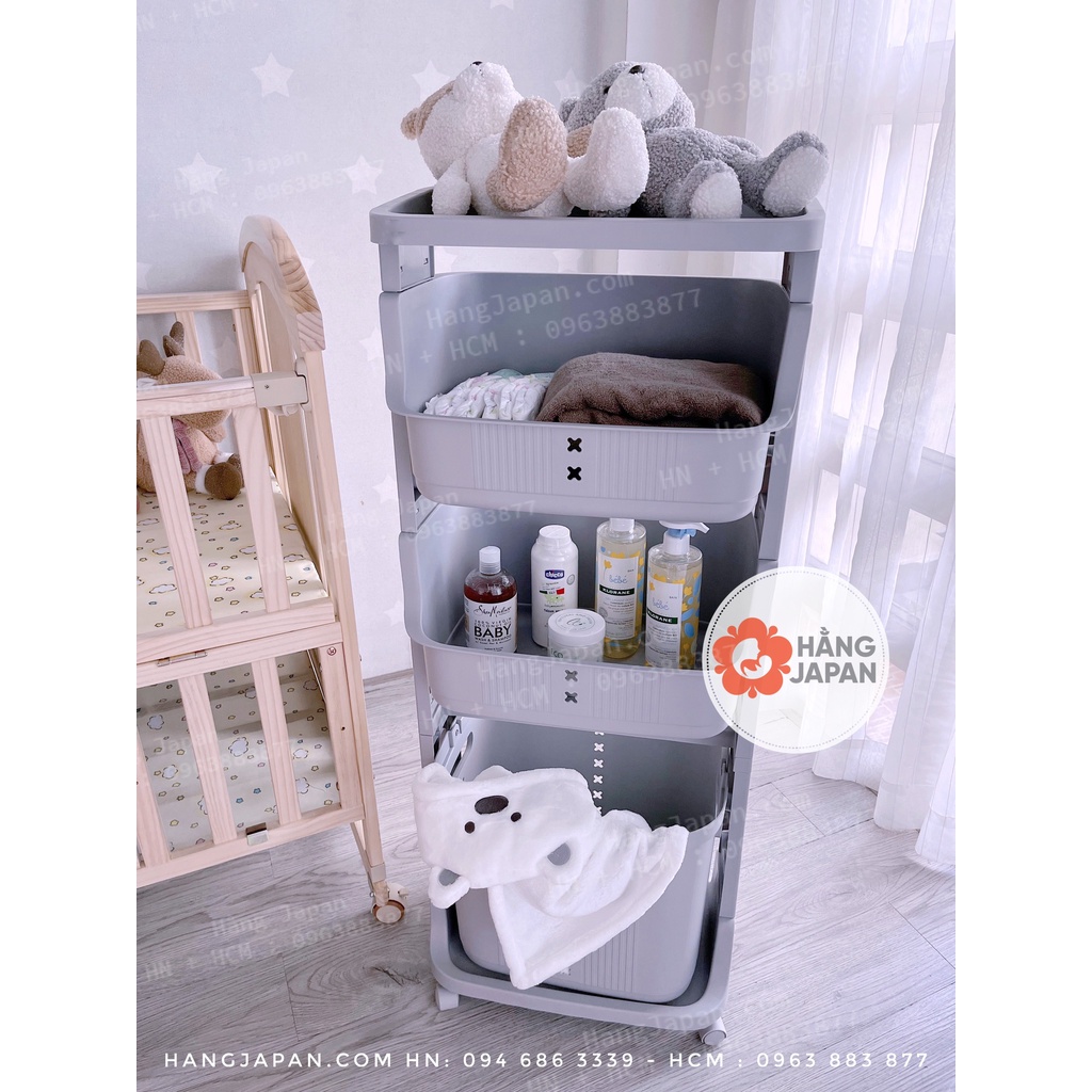 Kệ nhựa đa năng Kapi 2 tầng nhỏ kèm 1 tầng lớn đựng đồ cho bé hàng chính hãng Kích thước: 104x44x26