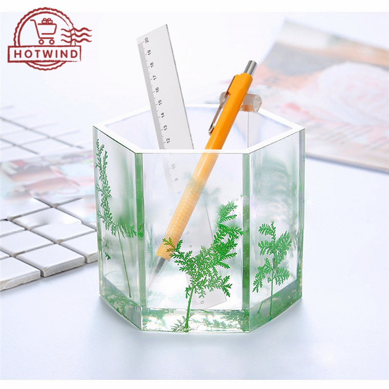 HW DIY Cube Resin Silicone Mold Flower Pot Pen Holder Mould