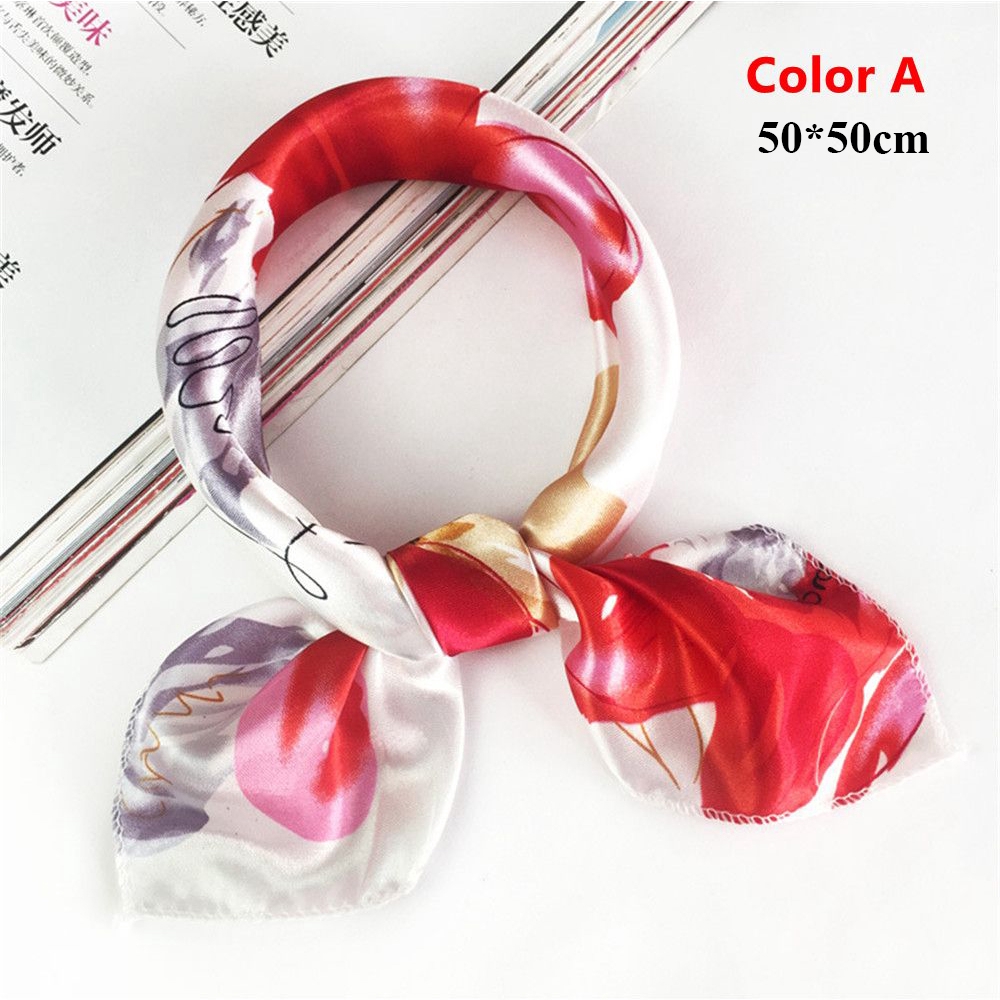 Khăn choàng cổ vuông lụa satin in họa tiết phong cách vintage thời trang dành cho nữ