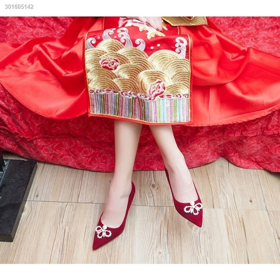 Chinese style show Wo clothing wedding shoes women 2020 new red suede bridesmaid bridal shoes photo dress high heels winter