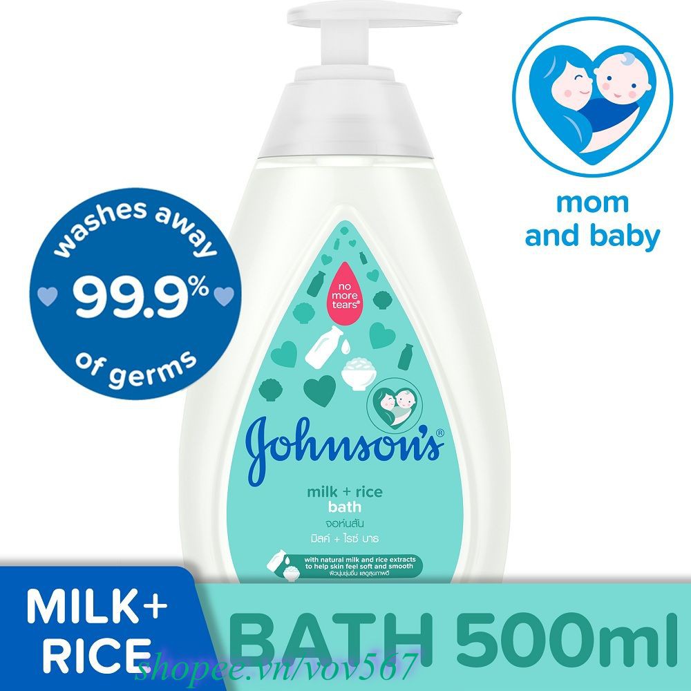 Sữa Tắm 500ml Johnsons Baby Bath Milk + Rice Chứa Sữa Và Tinh Chất Gạo chính hãng