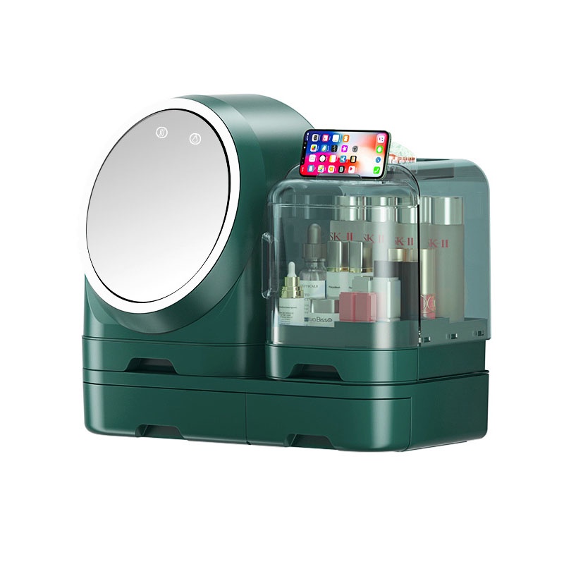 Tủ đựng đồ trang điểm có đèn led có quạt đổi màu, gương xoay 360 độ tủ đựng đồ mỹ phẩm cao cấp tiện lợi NPR19