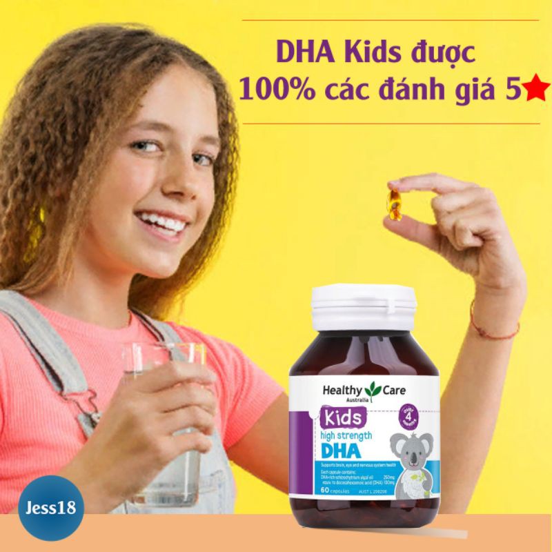 DHA Kids Healthy Care Úc viên nang phát triển trí não thị lực tim mạch cho trẻ từ 1-12 tuổi, không tanh, có vị chanh