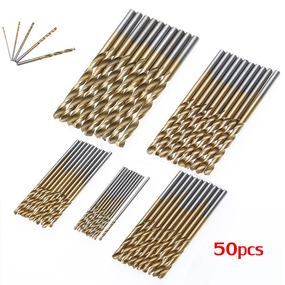 Bộ 50 mũi khoan thép gió bọc titanium kích cỡ 1/1.5/2/2.5/3mm