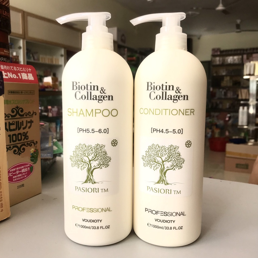 Bộ Dầu Gội Xả Biotin&Collagen 1+1L Màu Trắng Phục Hồi, Kích Thích Mọc Tóc