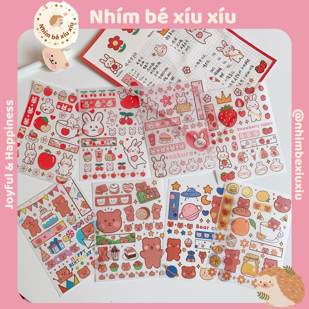 Set 4 tấm sticker gấu thỏ cute (10.2*13.8cm/tấm) 120 chi tiết