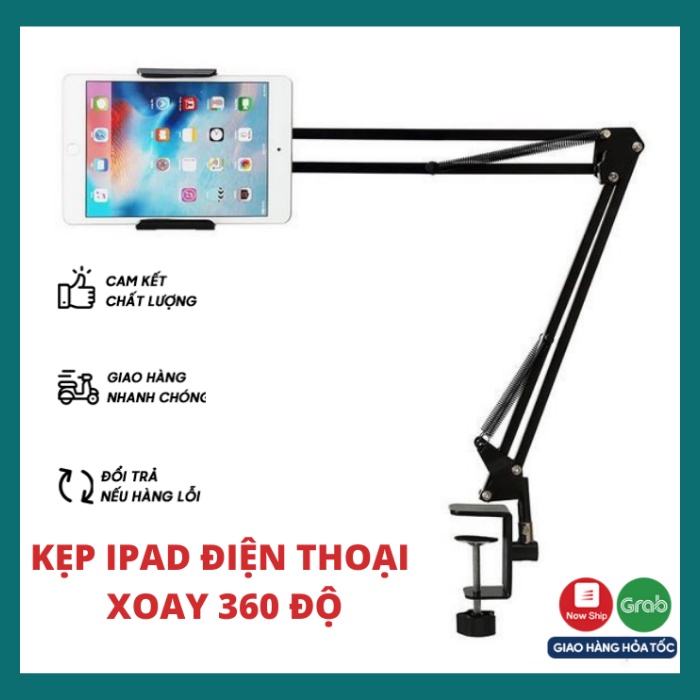 Giá đỡ ipad điện thoại, máy tính bảng, kẹp đầu giường, cạnh bàn đa năng xoay 360 độ điều chỉnh mọi góc độ