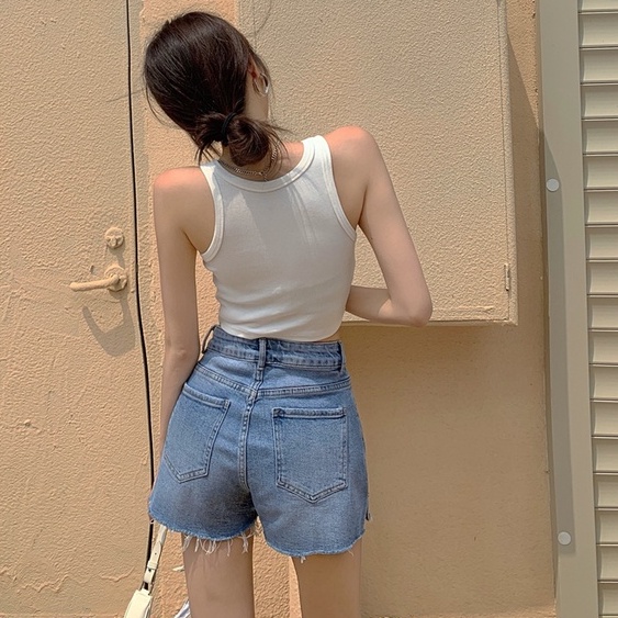 Quần Short Denim Lưng Cao Ống Rộng Xẻ Tà Viền Gợi Cảm Phong Cách Trung Hoa Thời Trang Mùa Hè Mới
