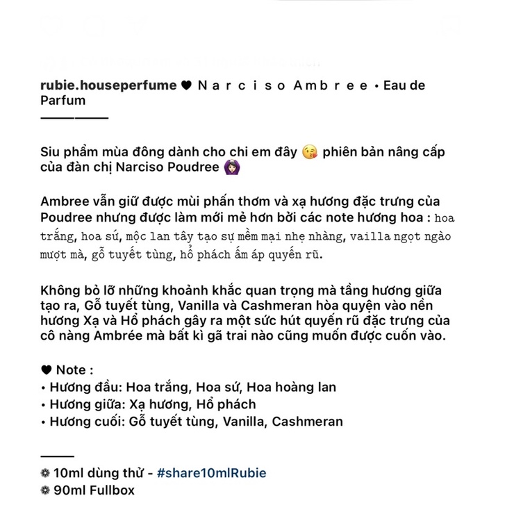 NAR AMBREE • Eau de Parfum - 10ML Nước Hoa Chính Hãng