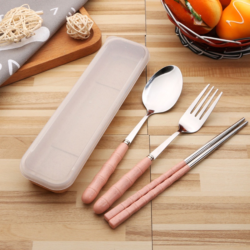 Bộ Dụng Cụ Ăn Bằng Thép Không Gỉ Phong Cách Hàn Quốc Kèm Hộp Đựng