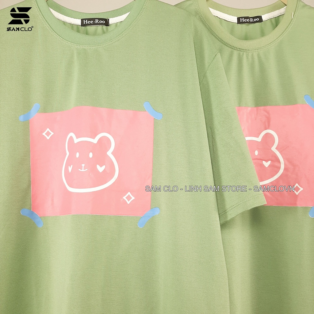 Áo thun tay lỡ freesize nữ phông form rộng dáng Unisex phong cách Ulzzang, mặc lớp, nhóm, cặp in hình ĐẦU GẤU XANH LÁ