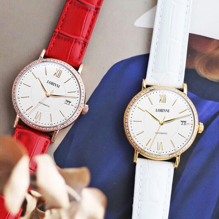 Đồng Hồ Nữ LOBINNI No.026-2 Chính Hãng BH 24T Chịu Nước 50m Kính Chống Xước Dây Da Cao Cấp (Máy Cơ Tự Động)