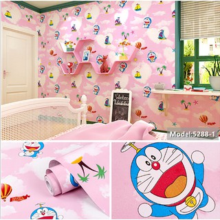 [xã] Cuộn 10m giấy dán tường do re mon hồng (có keo sẵn)