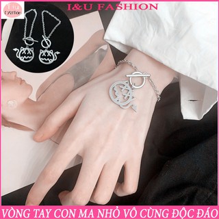 Vòng tay , lắc tay Nam Nữ hình con ma nhỏ độc đáo dễ thương chất liệu kim loại  màu bạc dạng gài tiện lợi (1chiếc) VT-27