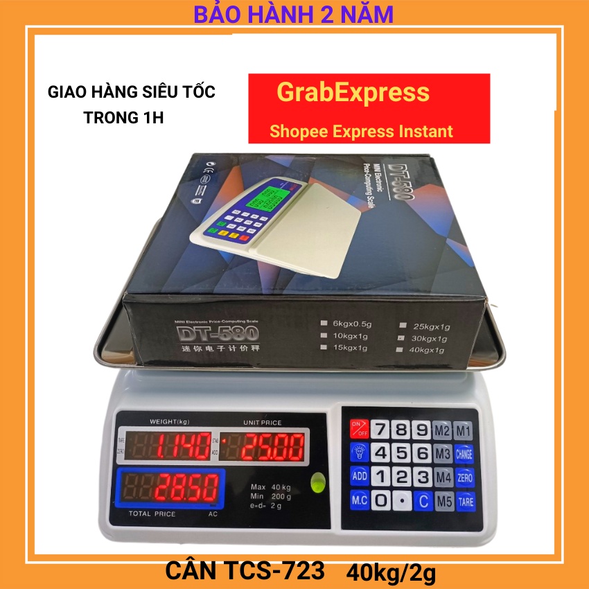 cân tính tiền điện tử TCS-723 ( 40kg/2g ) dùng cho bán hàng hoa quả,thực phẩm ( BẢO HÀNH 24 THÁNG )