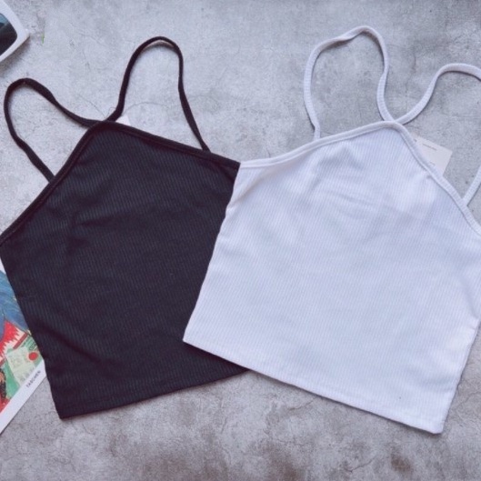 Áo Hai Dây Cổ Yếm Croptop Chất Thun Gân