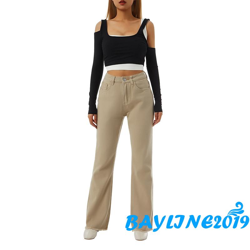 Quần jean ống loe lưng cao màu sắc thời trang cho nữ