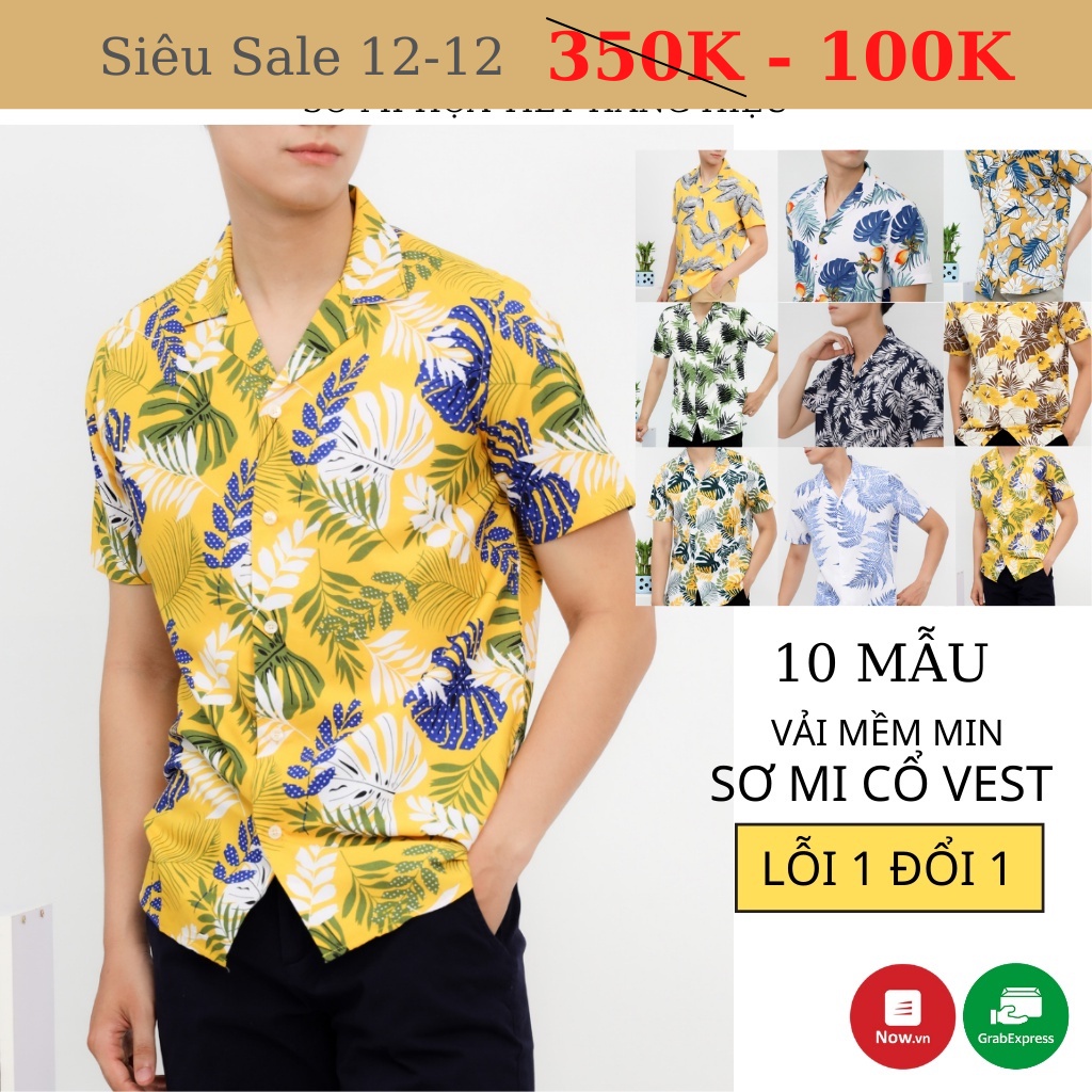 Áo Sơ Mi Cổ Vest Họa Tiết Hawaii, Vintage Cộc Tay- Áo Sơ Mi Họa Tiết Nam Tay Ngắn - Hàng Hiệu - SMHT-MANHOMME