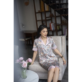 Bộ Pijama lụa lửng họa tiết hoa