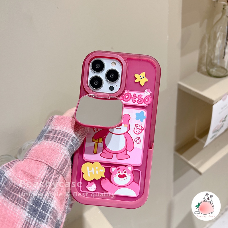 Ốp Điện Thoại TPU Mềm Tích Hợp Gương Hình Gấu / Dâu Tây Cho iPhone 14 13 12 Pro Max 11 Xr Xs Max X