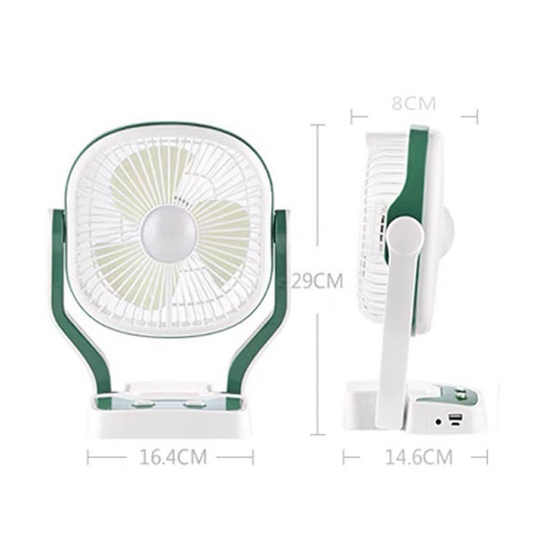 Quạt Tích Điện Mini Kiêm Sạc Dự Phòng Fortable Fan No-CMD201, Quạt Tích Điện Để Bàn Có Đèn Led