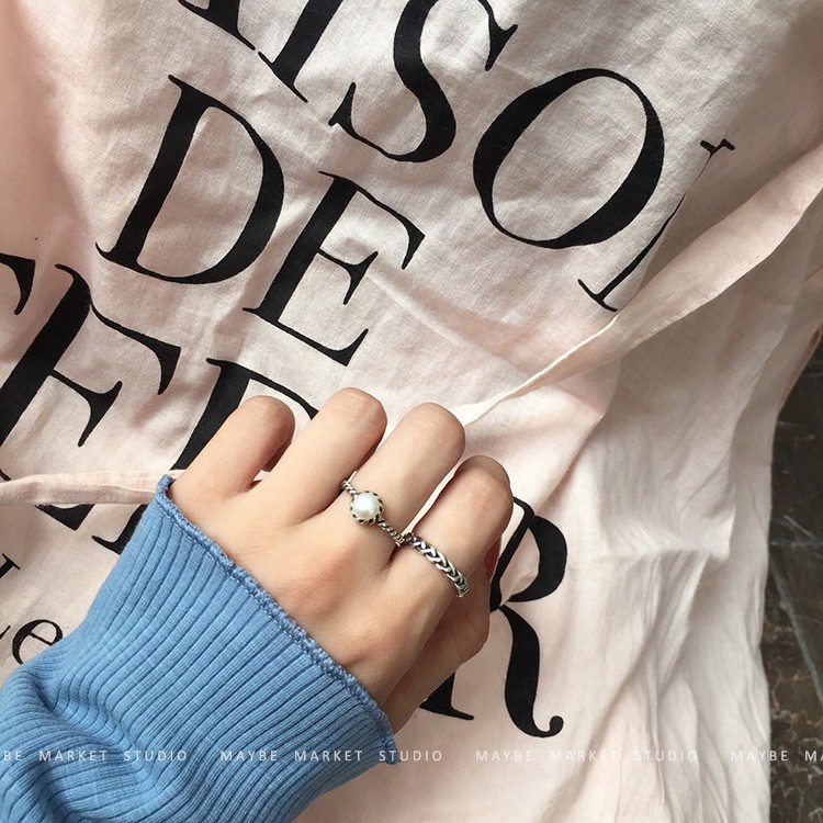 Set 2 nhẫn họa tiết bện đính ngọc trai phong cách Retro Hàn Quốc B15