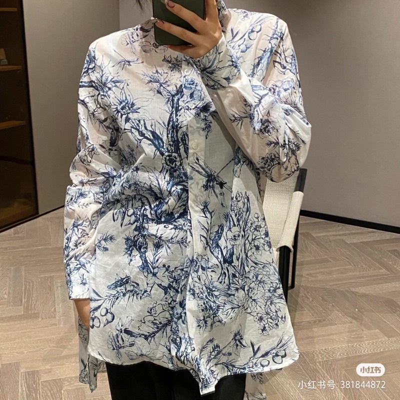 Áo sơ mi nữ dài tay form rộng cao cấp thương hiệu Dior CD mẫu mới cho mùa hè 2022