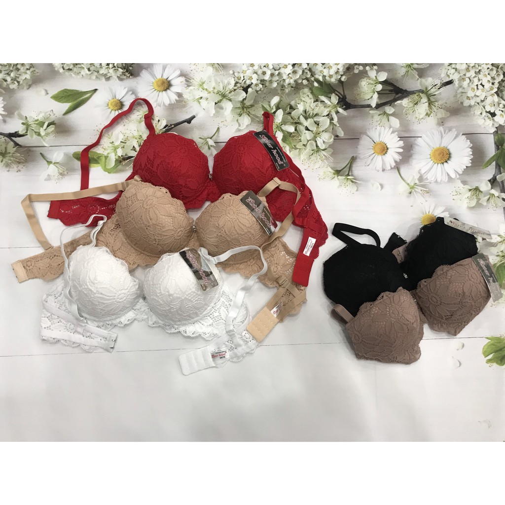 Áo ngực nữ nâng đẩy 4cm, áo lót mút mềm, nội y có gọng Thái Lan ren Sisterhood 2055, Leblur