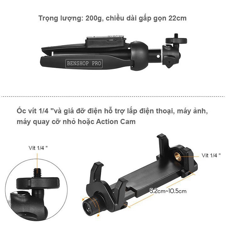 Gậy tự sướng kiêm tripod 3 chân cao cấp Yunteng YT-9928 kèm remote tháo rời