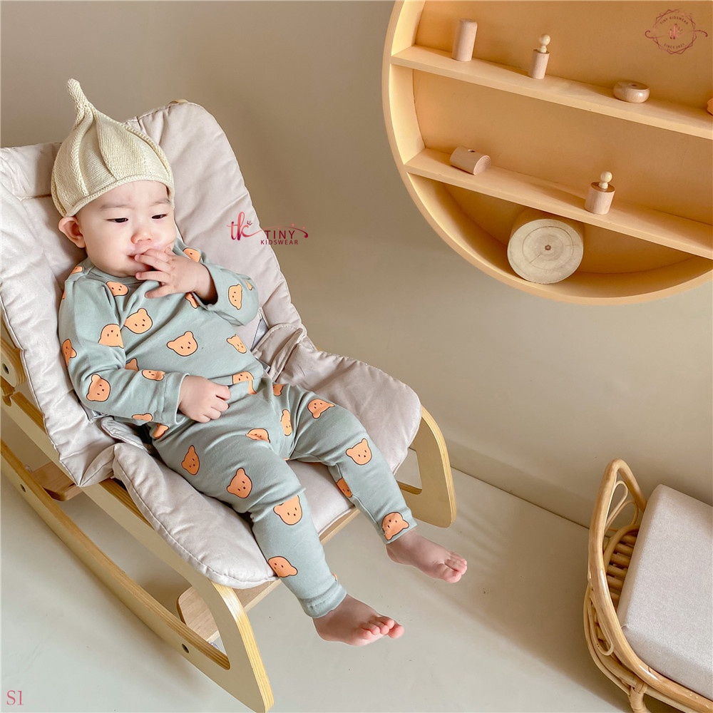 Bộ đồ dài tay thu đông chất cotton giữ nhiệt hình Gấu cho bé từ 5-13kg [S1]