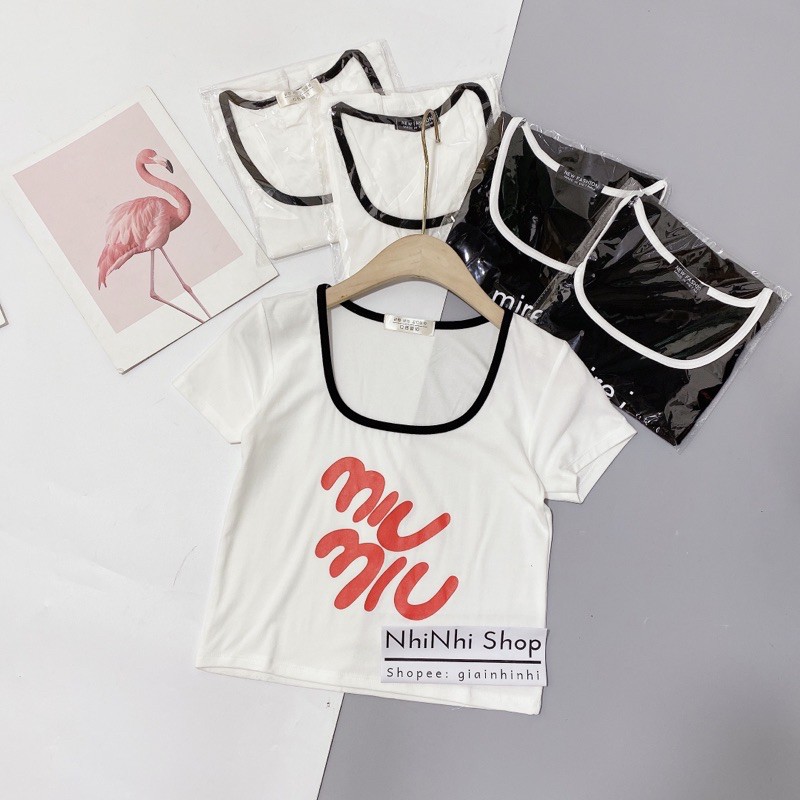 Áo thun kiểu croptop cổ vuông, Áo kiểu dáng ngắn in chữ AS0005 - NhiNhi Shop