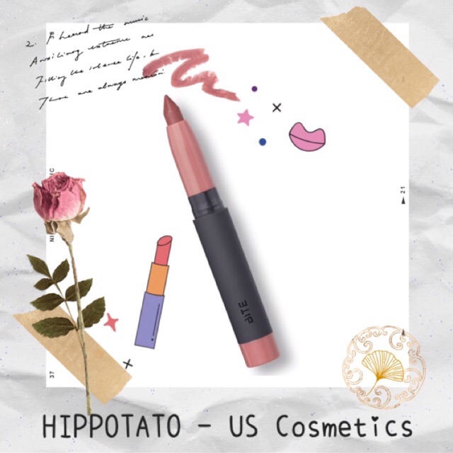 🌸 BITE Beauty Matte Cream Lip Crayon màu Glace - Son thỏi dạng bút chì vặn - Minisize