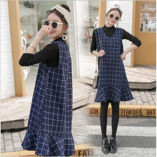 Đầm Bầu Thu Đông - Sét Yếm Dạ Đuôi Cá Kẻ Caro YD02