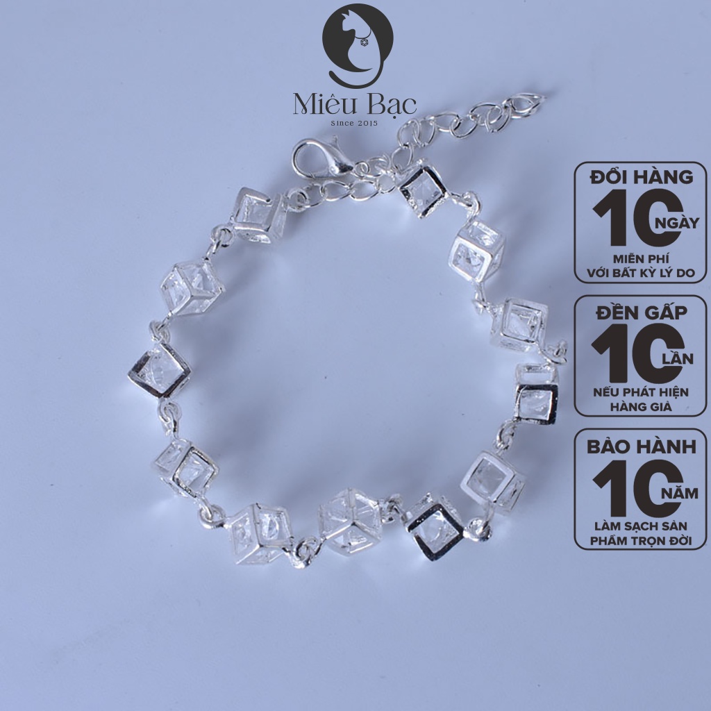 Lắc tay bạc nữ họa tiết lập phương đính đá trắng trẻ trung chất liệu bạc s925 phụ kiện trang sức nữ Miêu Bạc L400525