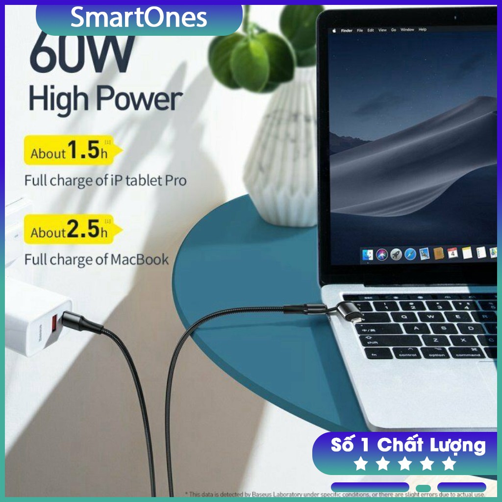 Cáp sạc Baseus Twins 2 in 1 chuẩn PD 60W và Lightning dài 1m hỗ trợ sạc nhanh cho iPhone Samsung, Huawei....