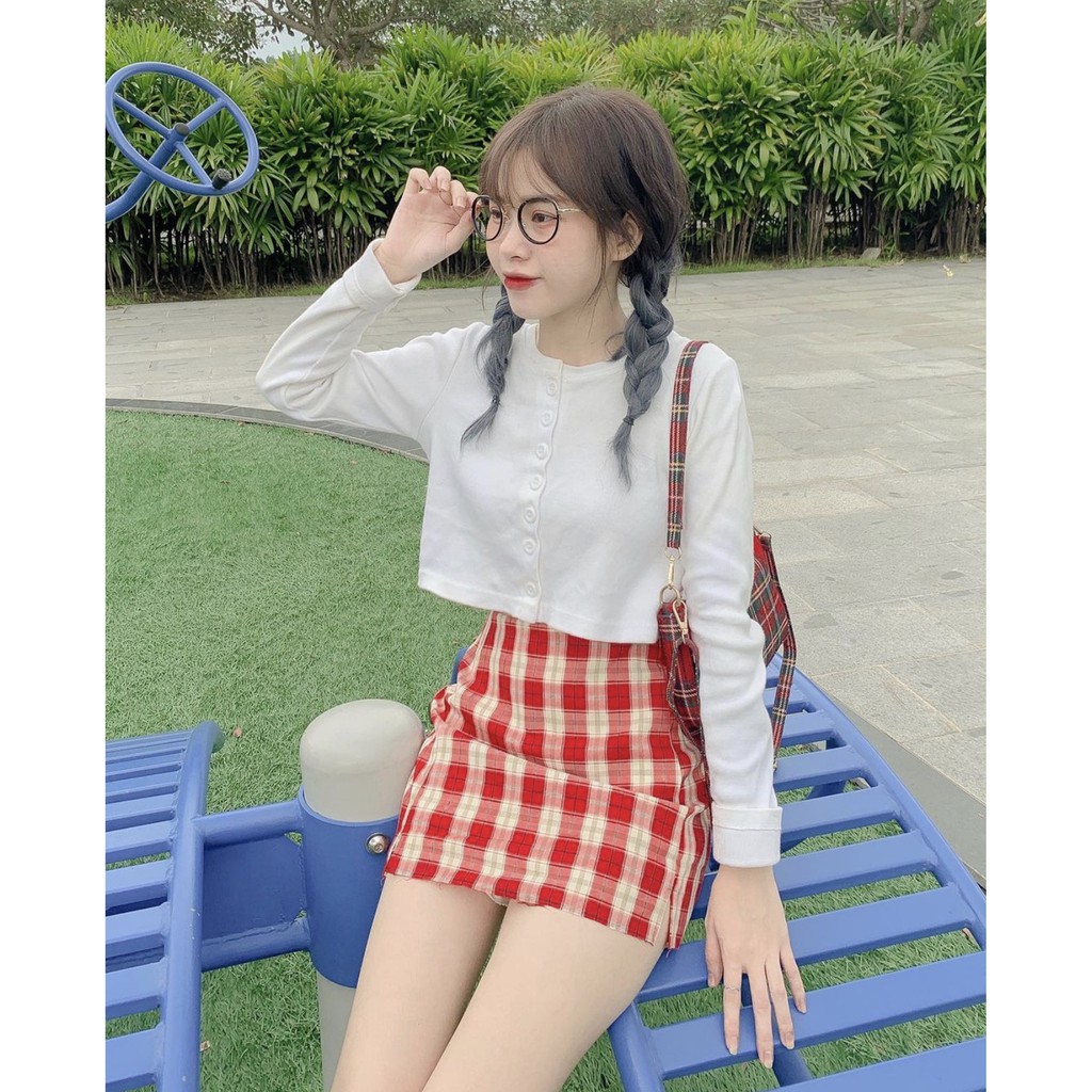 Áo Croptop YAN Cổ Tim Tay Dài Phối Khuy Unisex (7 MÀU) | BigBuy360 - bigbuy360.vn