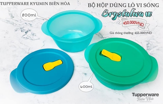 Bộ 2 hộp chuyện dụng lò vi sóng Tupperware crytalware