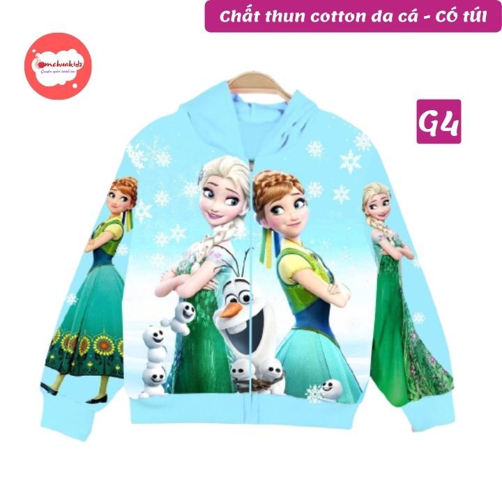 Áo khoác cho bé gái hình Elsa từ 10-43kg - Thun cotton da cá - Tomchuakids