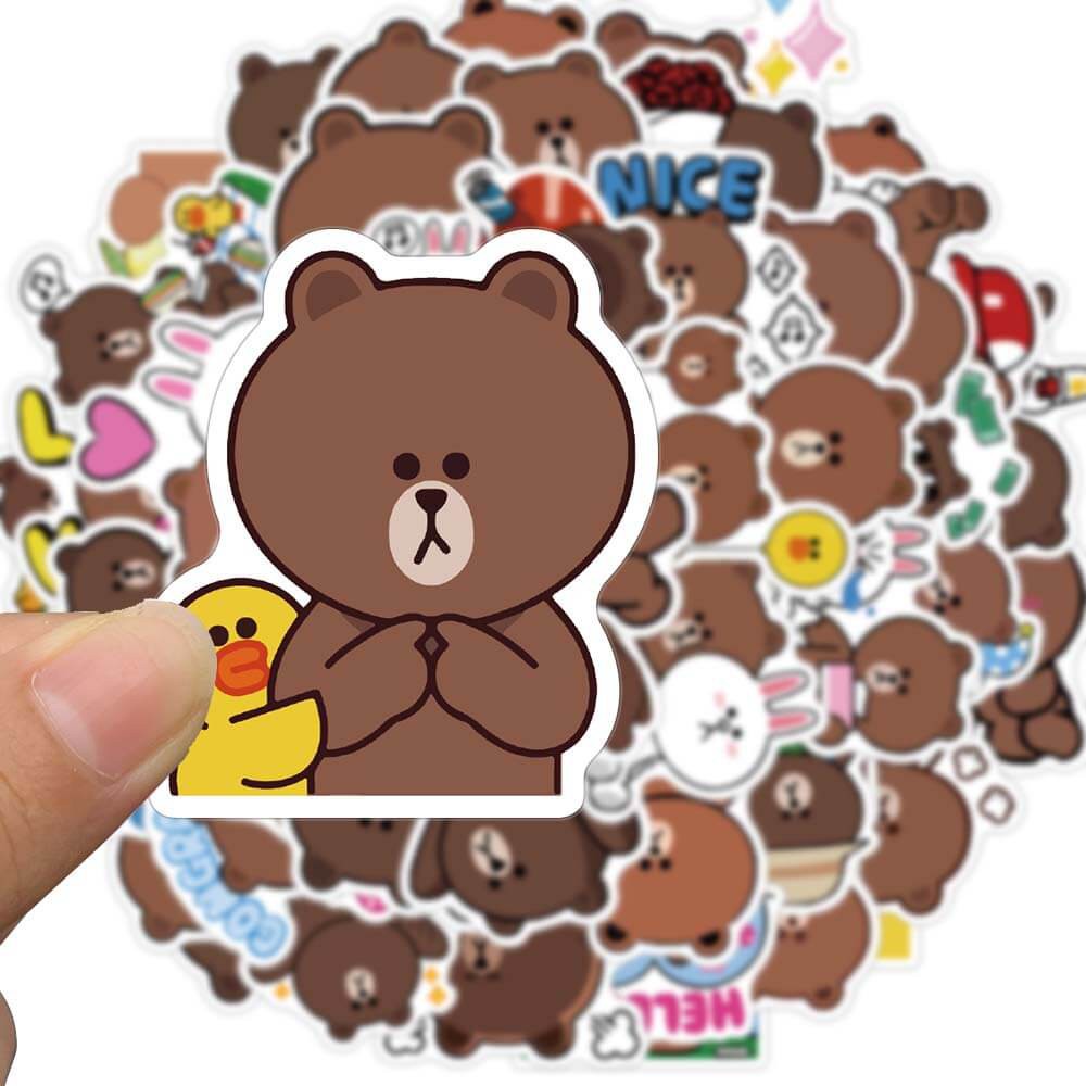 Set 50 Miếng Dán Họa Tiết Hoạt Hình Line Friends Chống Thấm Nước Trang Trí Va Li / Xe Đạp / Xe Moto / Xe Hơi