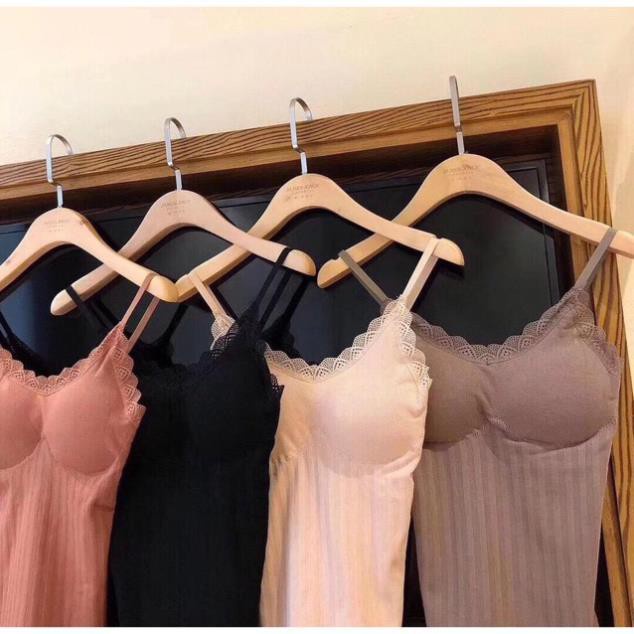 Áo Bra 2 Dây Cotton Thân Dài Viền Ren Gợi Cảm Có Đệm Nâng Ngực Kiểu Dáng Hàn Quốc 3328