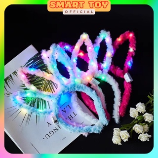 Bờm tóc tai thỏ có đèn phát sáng nhấp nháy cho bé gái, bờm tóc thỏ lông có đèn led cho bé chơi trung thu