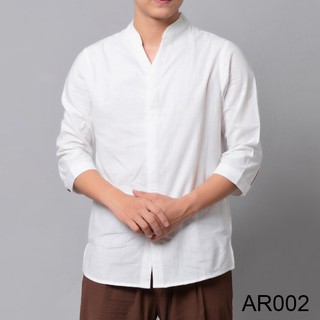 Áo đũi nam dài tay giấu khuy, áo sơ mi cổ mở phong cách chất