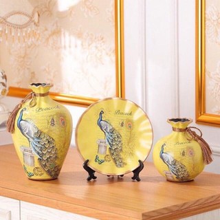 Set 3 bộ lọ và đĩa Gốm Sứ Cao Cấp decor trang trí